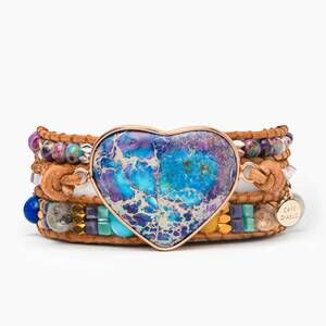 NEW CAPE DIABLO women's healing jasper love wrap bracelet in blue
